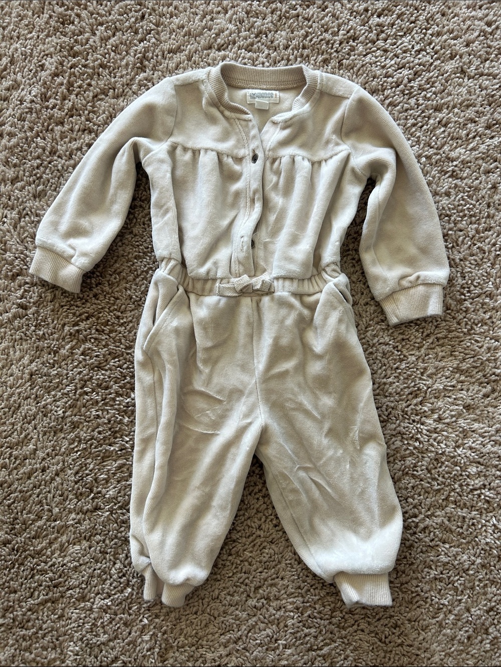 Gymboree baby Cream Long-Sleeve  One-Piece with Waist Bow